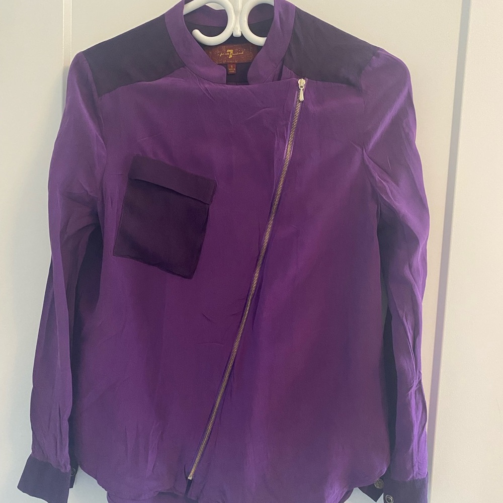7 For All Mankind Purple 100% Silk Blouse